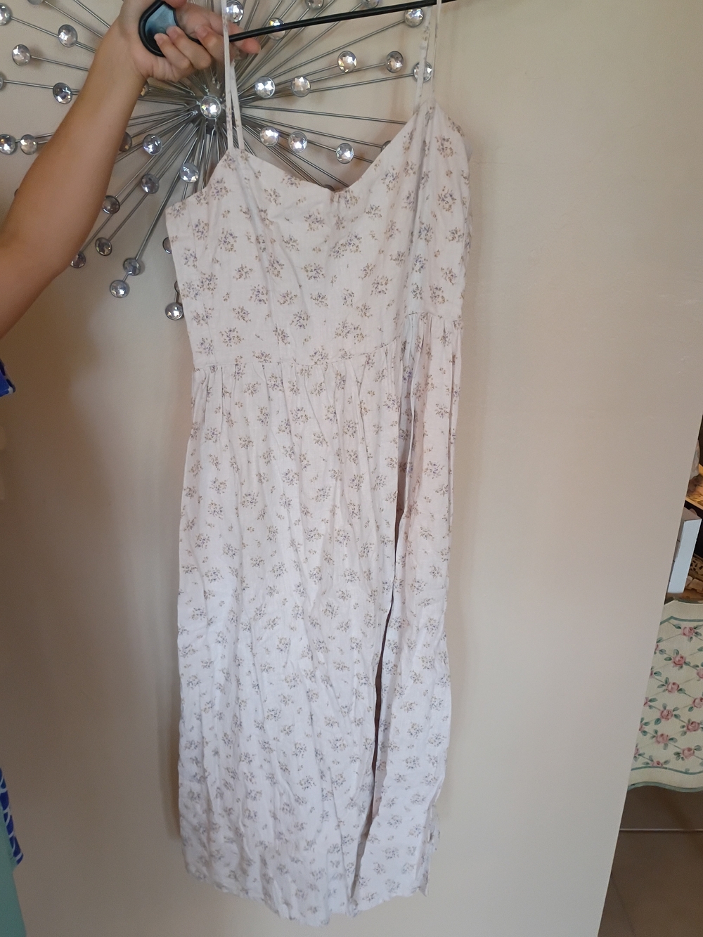 Light Floral Spaghetti Strap Midi Dress - Cream